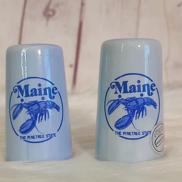 Vintage Nanco Maine Blue Lobster Salt & Pepper Shakers Porcelain Pinetree State - Picture 1 of 16